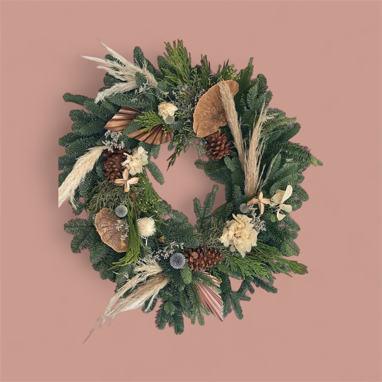Holiday Pine Noble Fir & Dried Floral Wreath