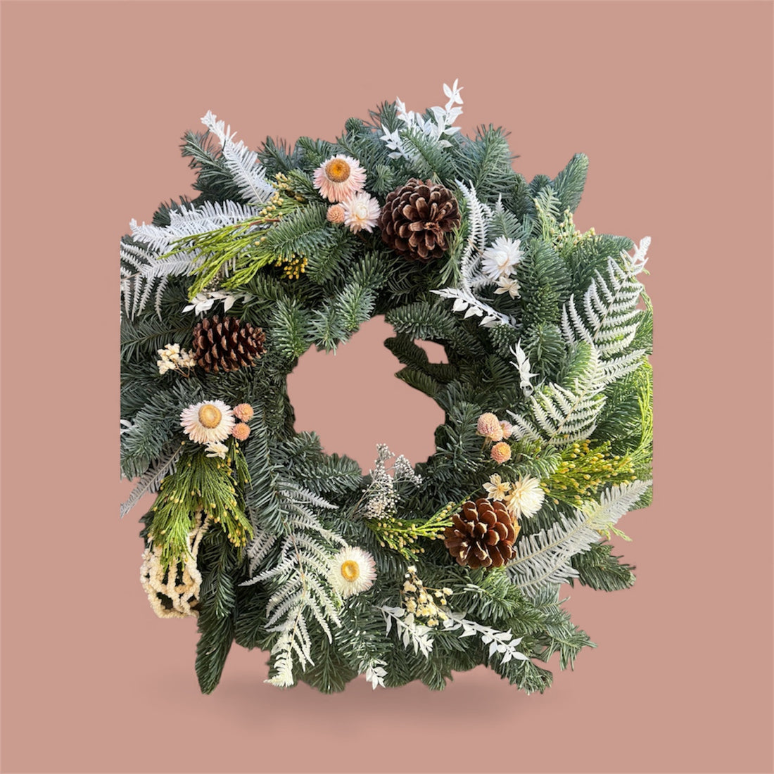 Holiday Pine Noble Fir & Dried Floral Wreath