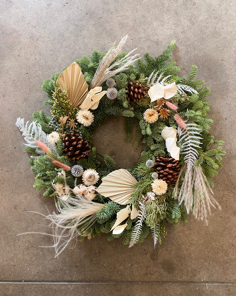 Fresh Pine Wreath with Dried Flowers